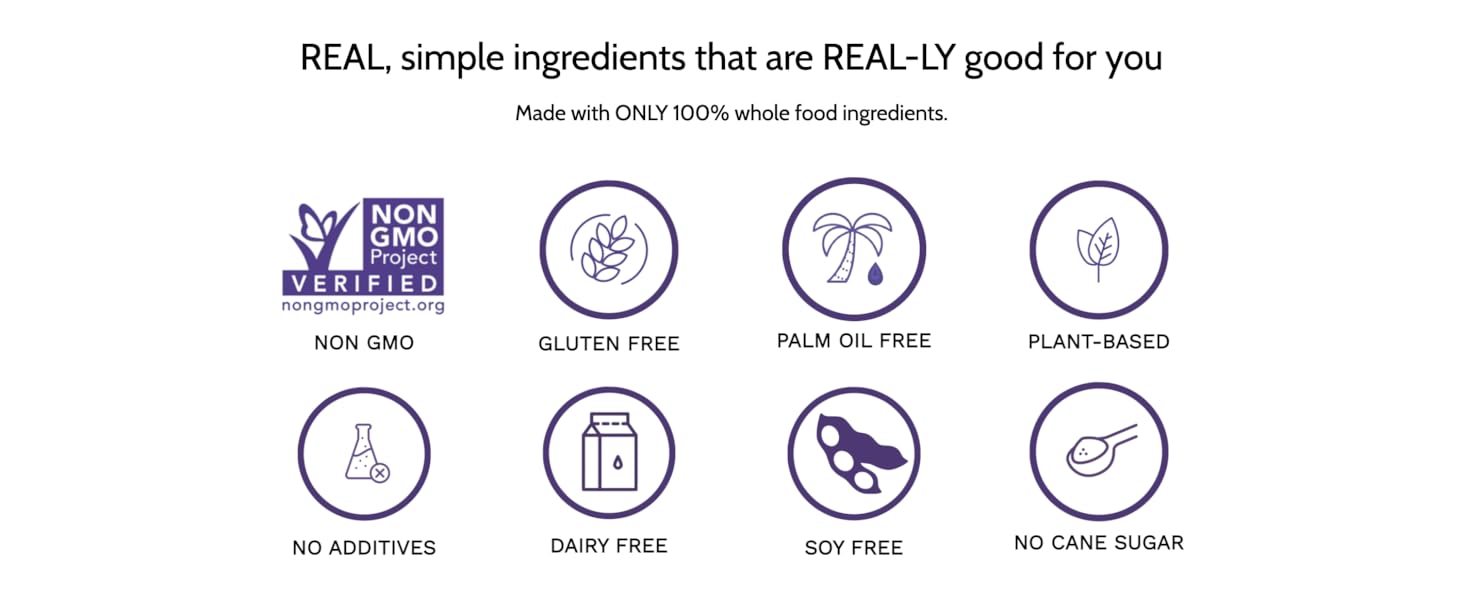 real simple ingredients that are really good for you. non-GMO, USDA organic, plant-based