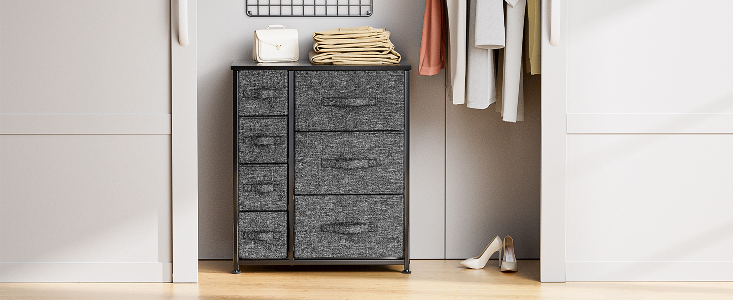 Fabric Dresser with 5 Drawers, Wide Dresser Storage Tower, Organizer Unit with Wood Top -PISC05B