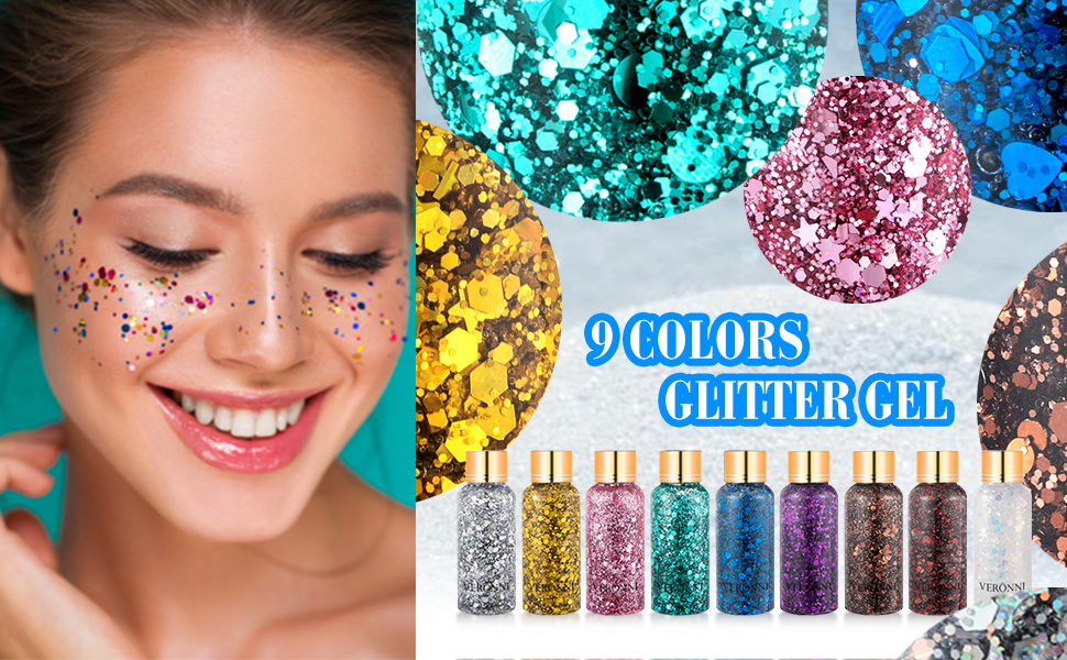 VERONNI Body Glitter Gel Sequins Liquid Eye Shadow Glitter Face Gel