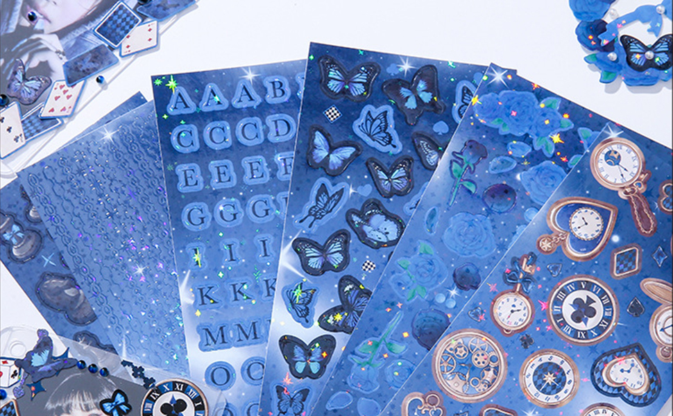 Korean Deco Stickers Set (30 Sheets), Colorful Glitter