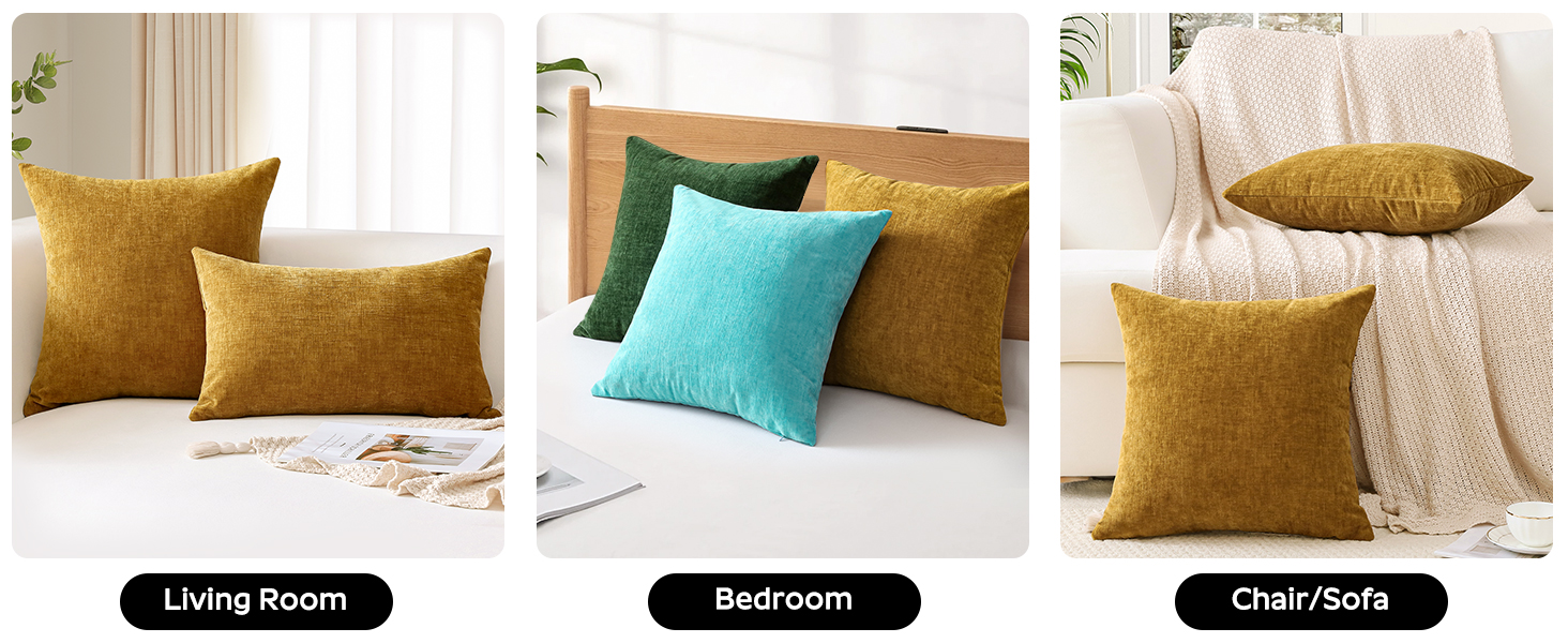 JOTOM Set of 2 Cushion Covers 30x50 cm Soft Chenille Gold Yellow Decorative Throw Pillow Covers 12x20 Inch Lumbar Cushion Case Solid Pillowcases for Couch Sofa Living Room Bed Home Decor (Gold Yellow) 23 1