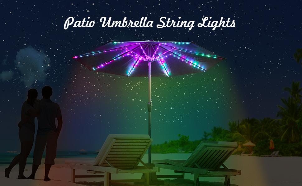 Patio Umbrella String Lights, 16 Colors Umbrella Lights Outdoor Patio, 4 Modes 104 Bright LED