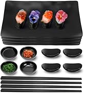 16 Pcs Sushi Plate Set for 4, Traditional Sushi Dinnerware Set，Japanese Sushi Serving Set- Includ...