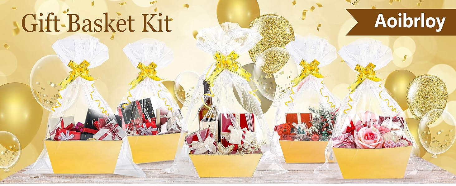 Aoibrloy Basket For Gifts Empty, 5 Pack Gold Gift Basket
