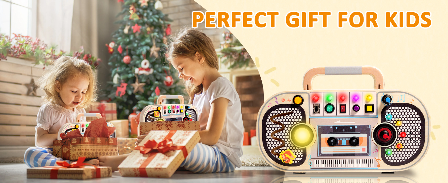 Cyiecw Montessori Busy Board with 11 LED Light, Radio Shap