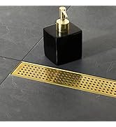 Neodrain 24-Inch Brushed Brass Linear Shower Drain with Removable Quadrato Pattern Grate,Professi...