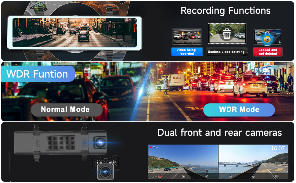 Mirror Dash Cam Wireless Apple Carplay Android Auto, 11.26" Touch