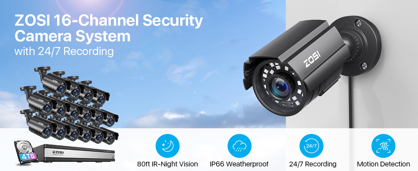 ZOSI 16-Channel Security Camera System for home business