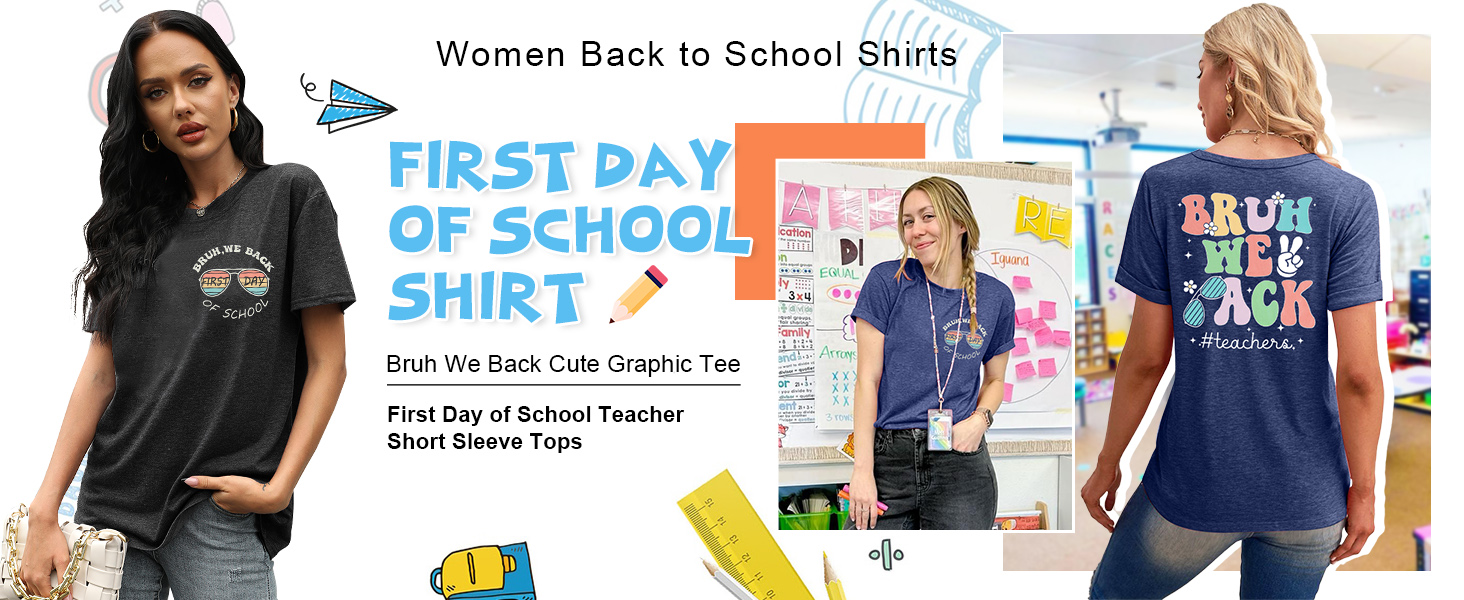 Teacher T-Shirt Bruh We Back Cute Graphic Tee Teacher Short Sleeve Tops
