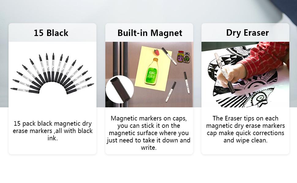 Shuttle Art Dry Erase Markers, 15 Pack Black Whiteboard