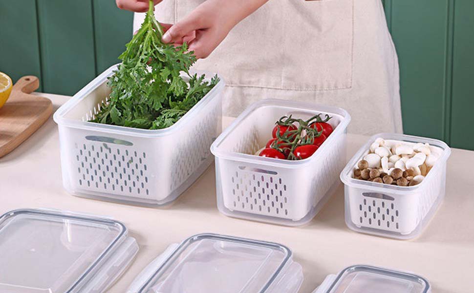 Anyuainiya Fruit Storage Containers For Fridge, 4 Pack Leakproof Food