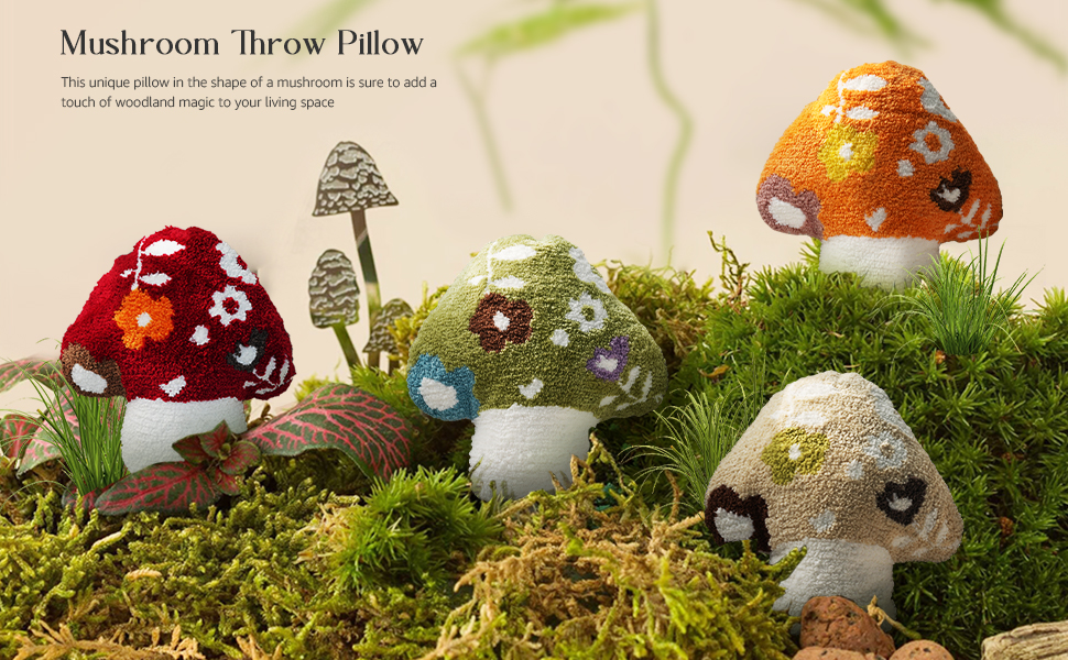 Tycdiose Mushroom Pillow Plush 15 x 15 Inches Cute Floral