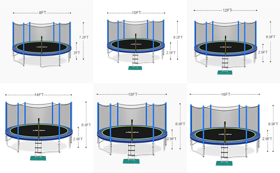 Zupapa 10 FT Trampoline for Kids with Safety Enclosure Net 330 lbs Weight Capacity