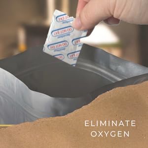 Adding oxygen absorber to mylar bag to extend shelf-life.