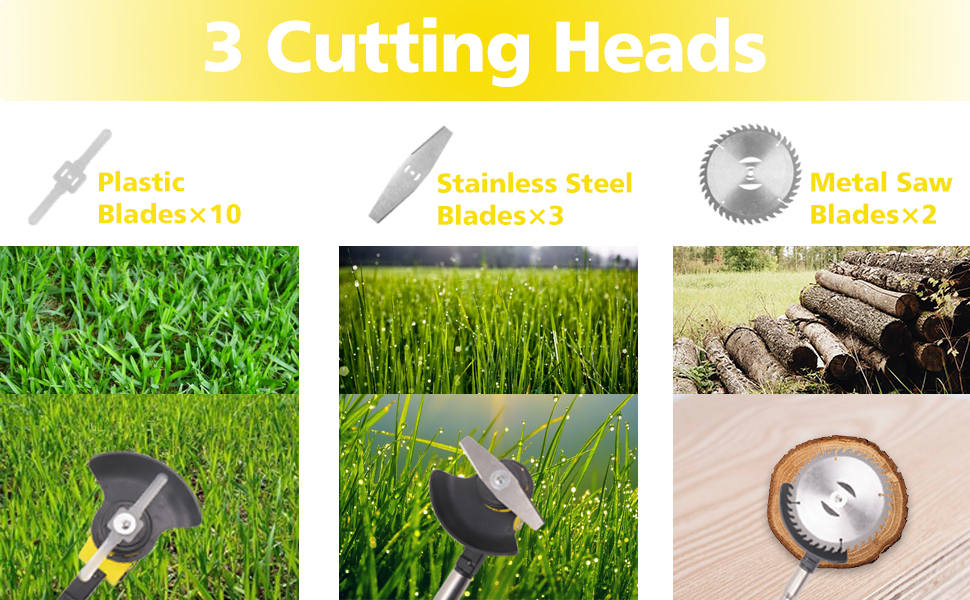 Lightweight Grass Trimmer with 3 Type of Cutter Heads,the Brush Cutter Cutting Fast and Efficient