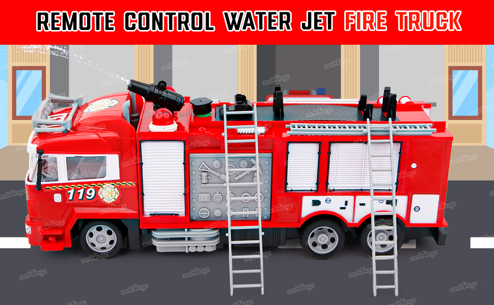 Zest 4 Toyz Remote Control Fire Truck Smoke Spray Fire Brigade Rescue