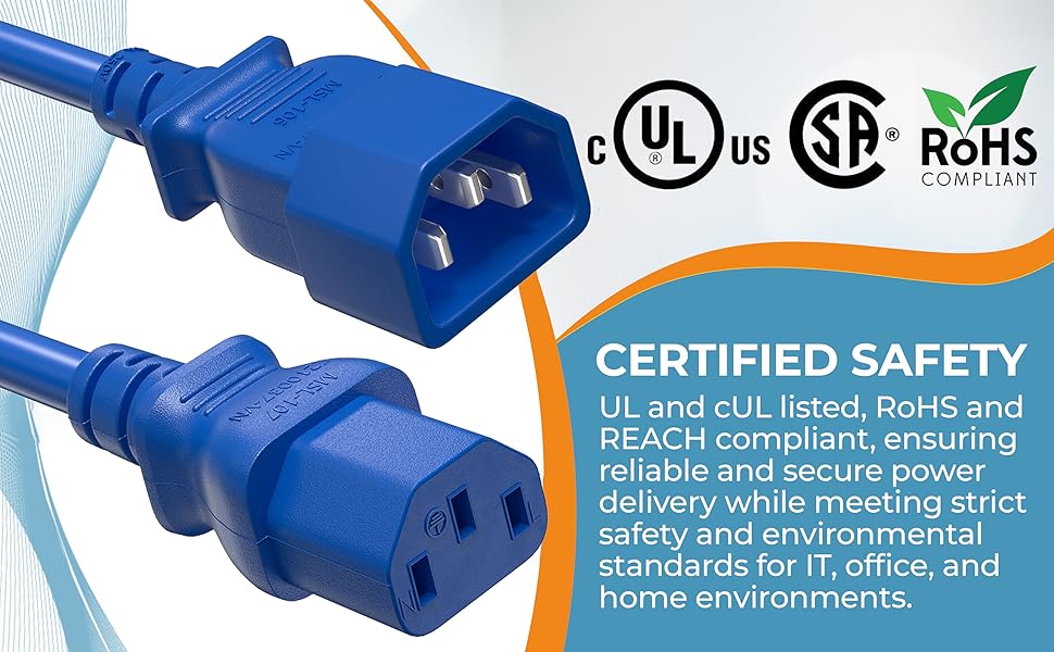 IEC-320 C13 to C14 Heavy-Duty Power Extension Cord 18 AWG 10A/250V SJT
