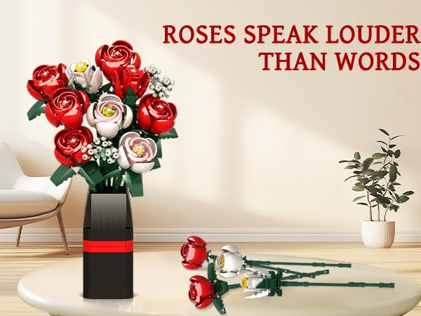 Amazon.com: Roses Flower Bouquet Building Kit, 841PCS Red