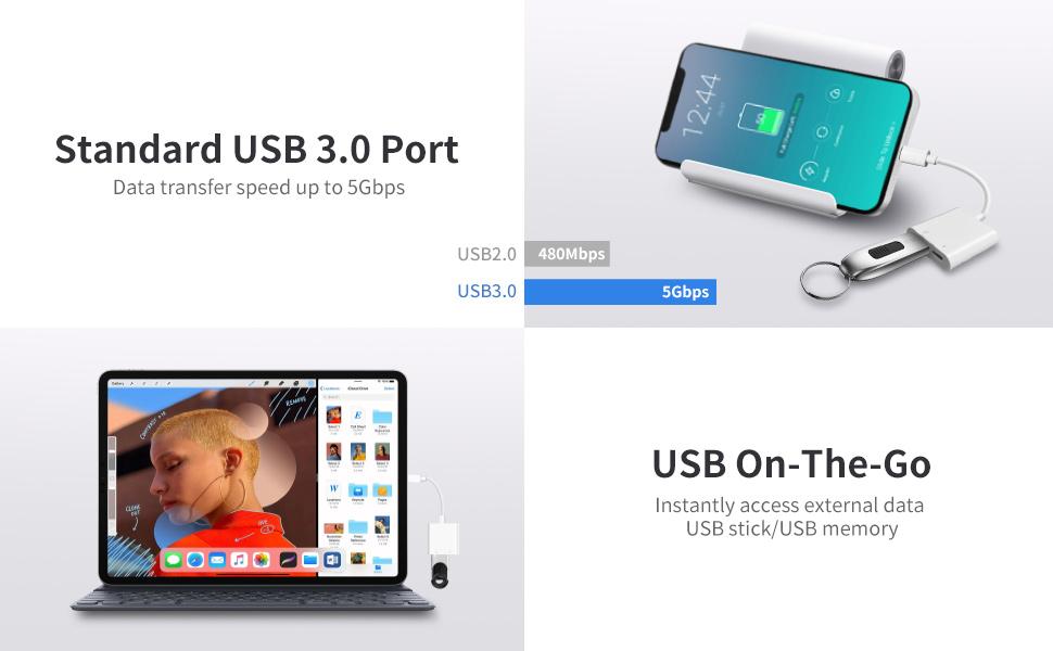 rts New 2022 USB Adapter for iPad/iPhone Lightning to USB Female