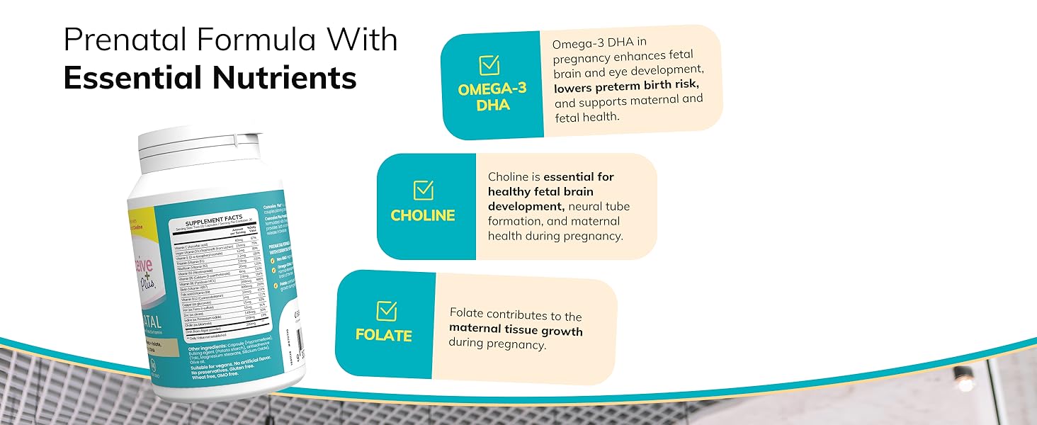 CONCEIVE PLUS Prenatal Vitamins for Women DHA, Choline