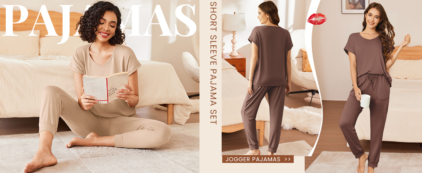 Ekouaer Women's 2 Piece Jogger Pajama Set