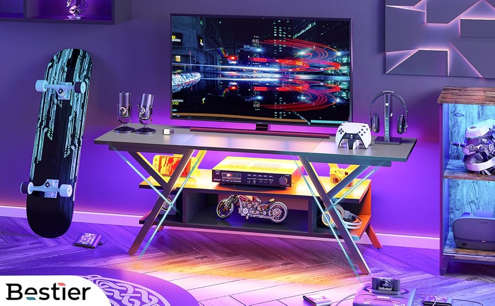 Bestier Gaming TV Stand for TV up to 65 Inch 55” Gaming