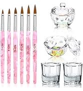 Acrylic Nail Brush Dappen Dish Set, 6PCS Nail Art Pen and 4PCS Crystal Dappen Dish for Acrylic Na...