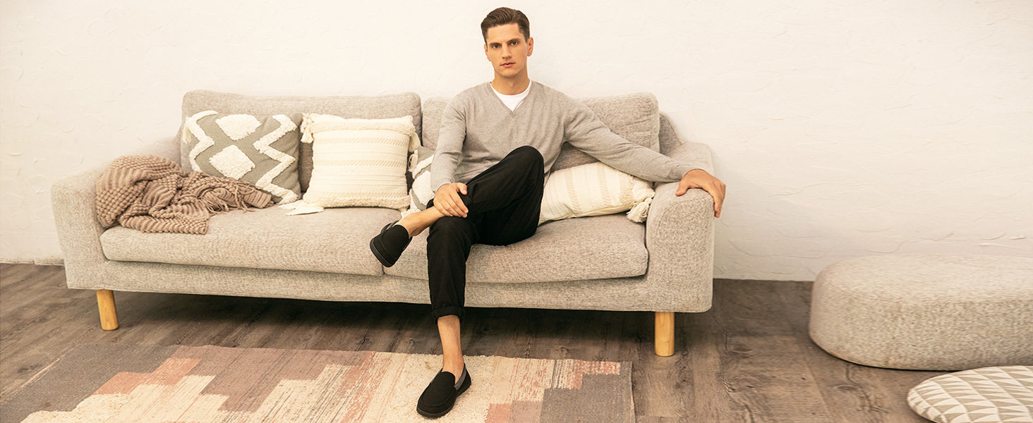 EverFoams Men's Comfort Memory Foam Moccasin Slippers Breathable Terry Cloth House Shoes with Anti-Skid Rubber Sole 13 11-1