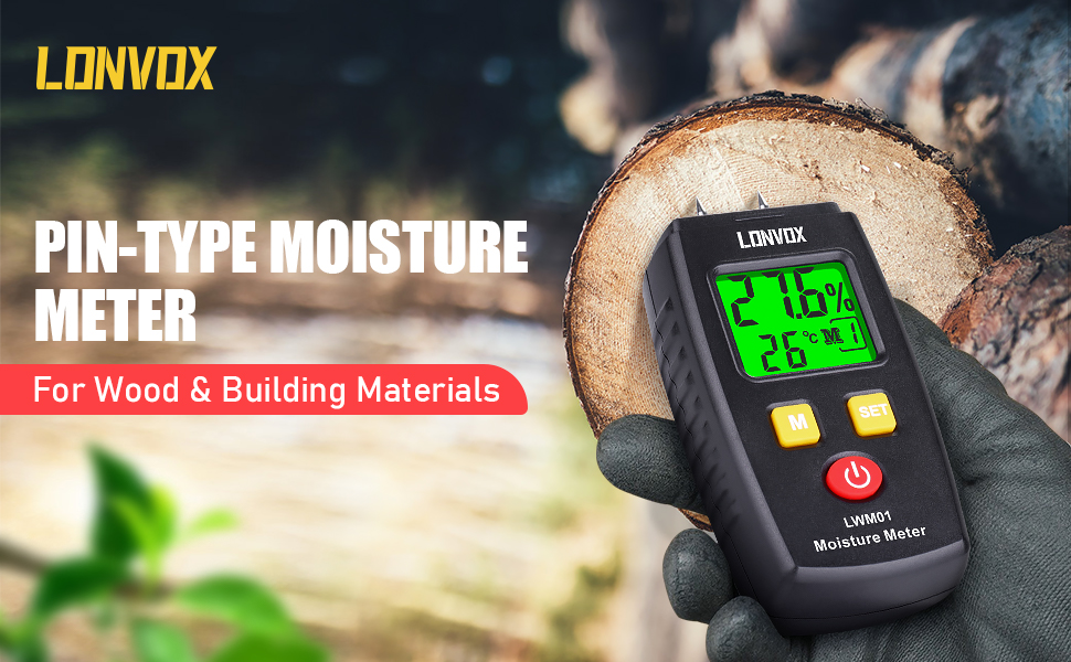 Wood Moisture Meter, LONVOX Pintype Digital Moisture Detector with