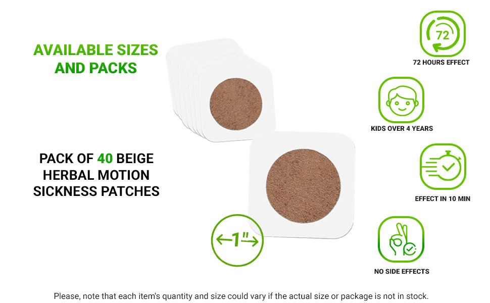 PUREVACY Anti Motion Sickness Patch Behind Ear 1", Pack of 40 Beige Herbal Motion