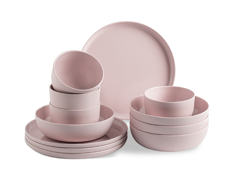MissYIP Shell Pink Wheat Straw Dinnerware Set, Service for