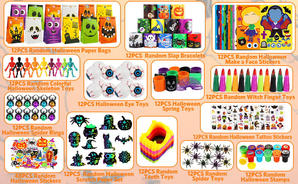 SunnyMemory 228PCS Halloween Party Favors, Halloween Toys Bulk
