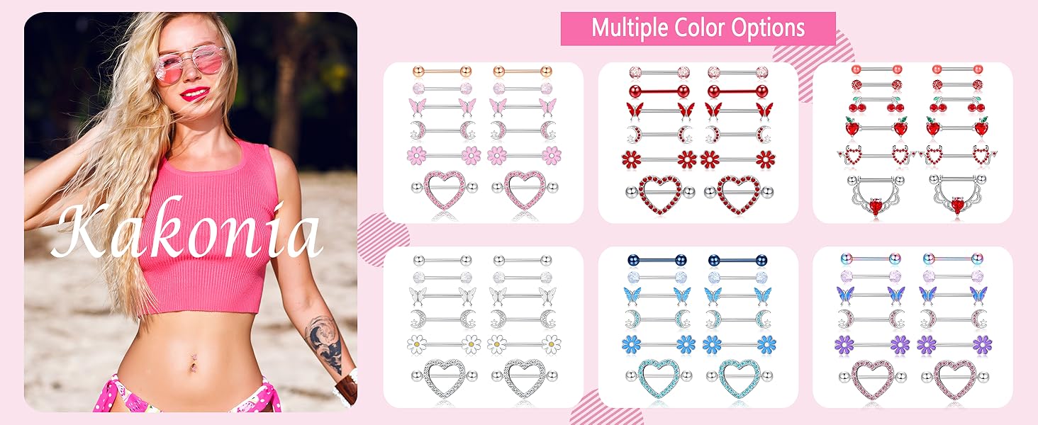 Kakonia 14 Gauge Nipple Rings Stainless Steel Cute Nipple Piercing Jewelry