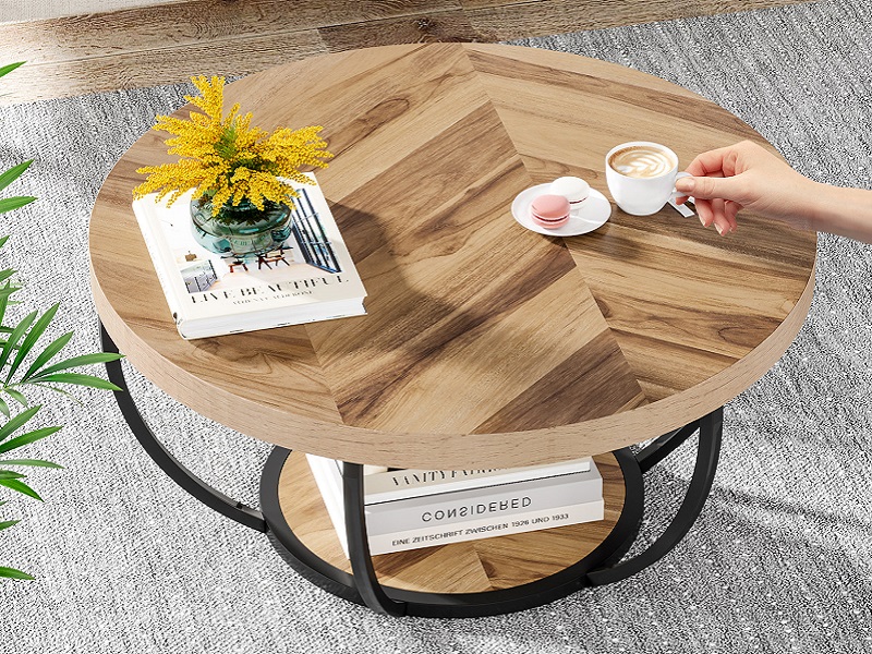 Tribesigns 31.7" Round Coffee Table, Industrial 2Tier