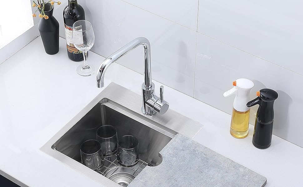 UFaucet 15x15 Drop In Bar Sink Stainless Steel 15 Inch Top Mount Small