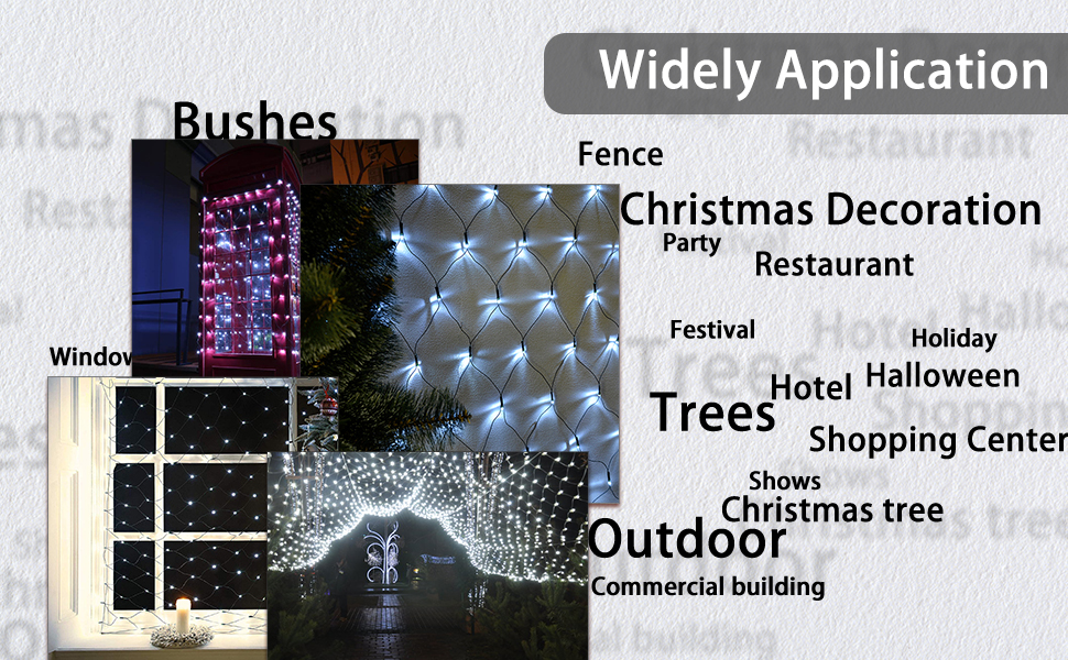 Flacchi White net Lights, 6 ft x 4 ft 160 LED 8 Modes Low Voltage Mesh