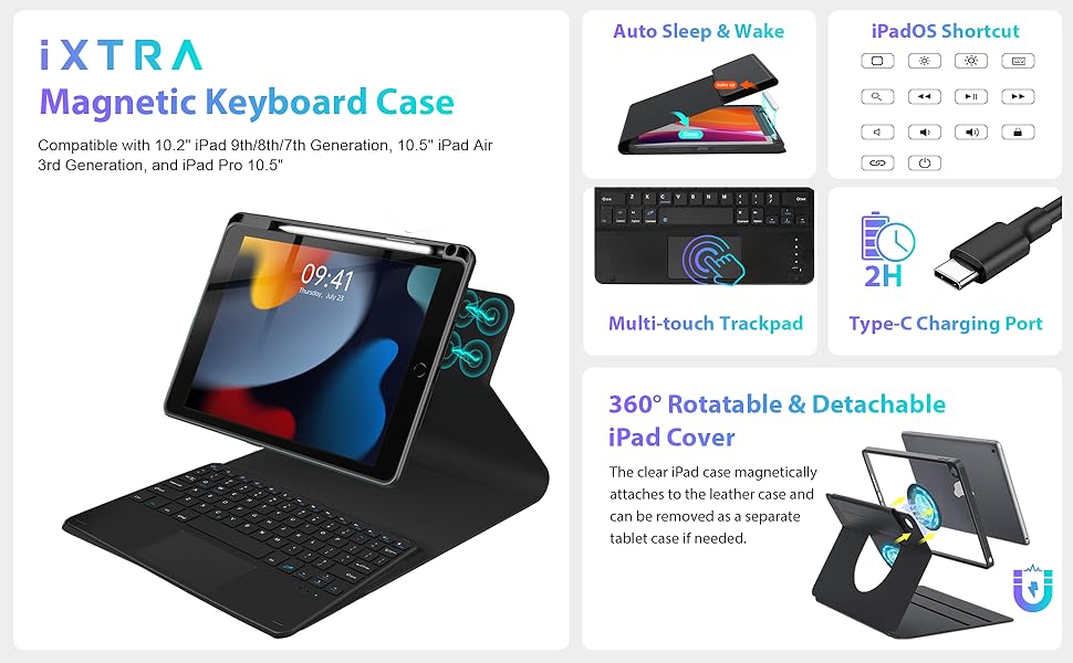 iXTRA Keyboard Case for iPad 9th/8th/7th Generation 10.2", 360