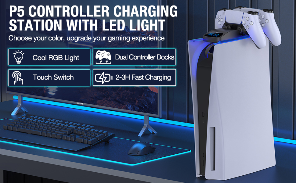 EXTREMECOOL PS5 Controller Charging Station for Dualsense