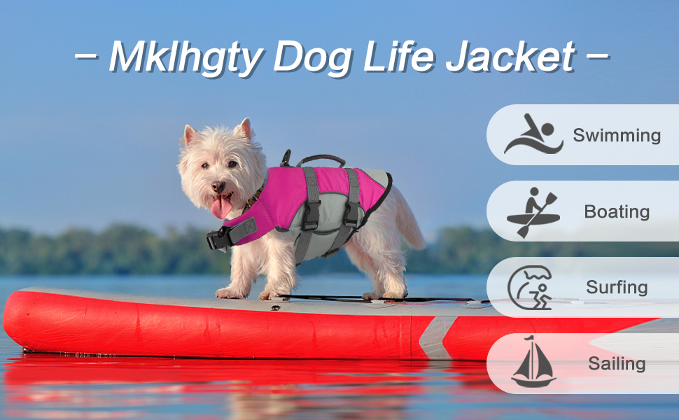 Mklhgty Dog Life Jacket, Reflective & Adjustable Dog Life Vest with Rescue Handle