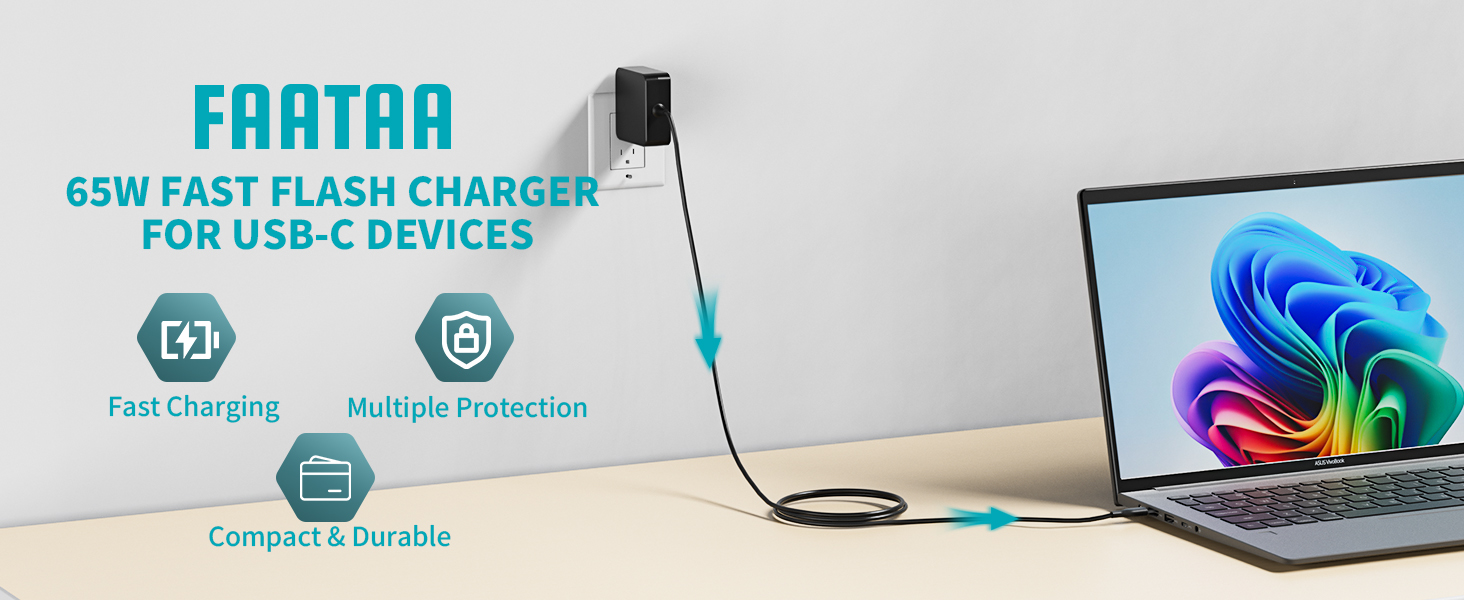 65W USB-C Laptop Charger for Fast Charging