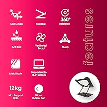 Elevate PRO Metal Laptop Stand with 360° Rotating Base | Adjustable Height & Angle | Hollow Design for Heat Dissipation | Anti-Slip Pads | Supports 12Kg | Universal Compatibility 83 elevatepro1