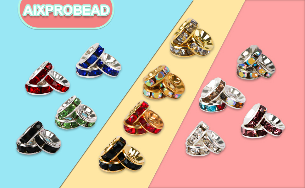 AIXPROBEAD 200Pcs Silver Crystal Rhinestone Spacer Beads