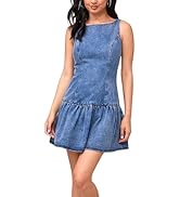 Omoone Women's Sleeveless Bodycon Mini Denim Dress Flare Boat Neck Stretchy Jean Dresses
