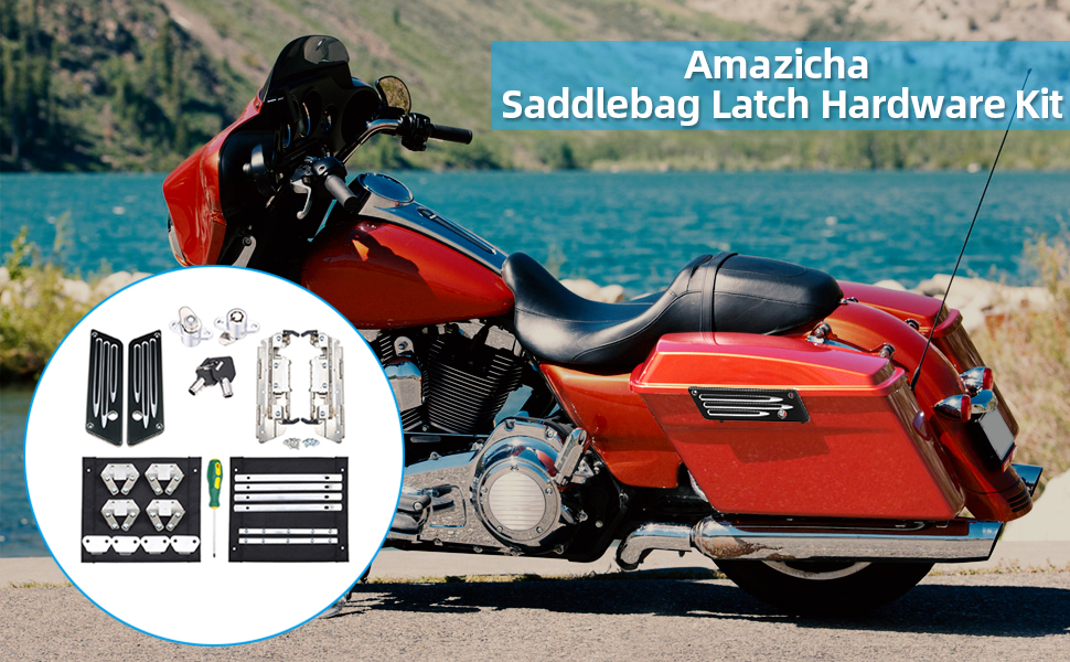 Amazicha Saddlebag Latch Hardware Kit,Aluminum Black Latch Cover Locks