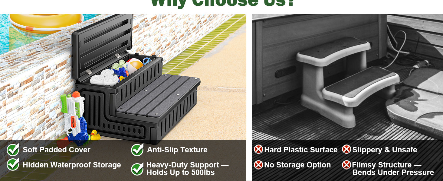 hot tub steps with storage