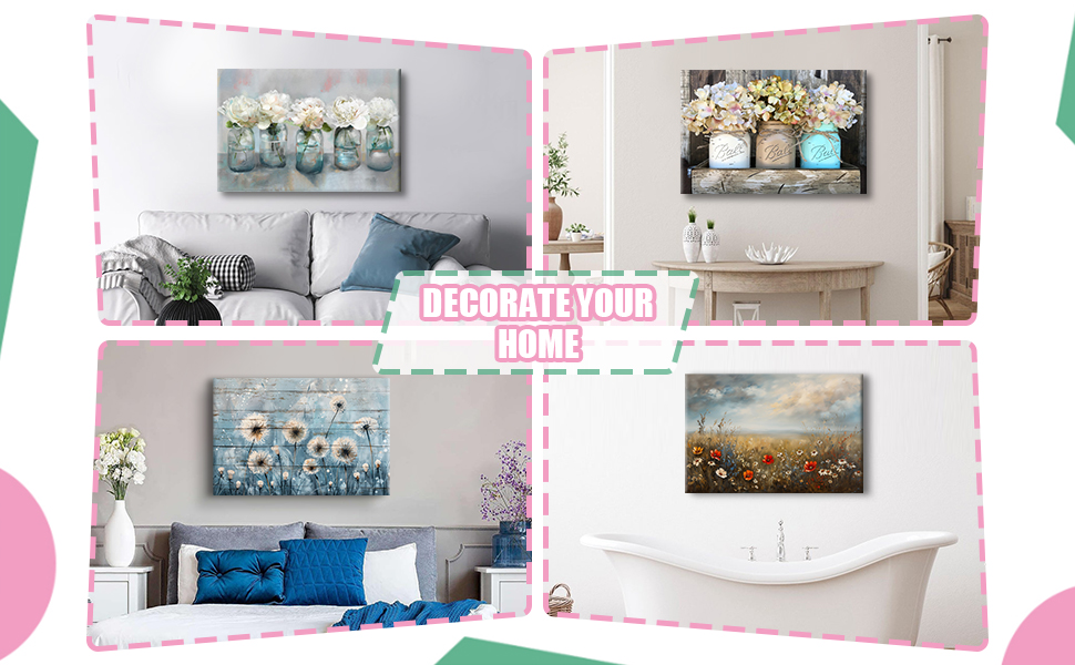 Abstract Mason Jar Flower Canvas Wall Art Bathroom Decor