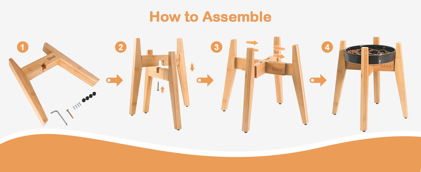 Sted Elevated Dog Bowl for Large Dogs, 100 Bamboo Single Raised Dog Bowl Stand with