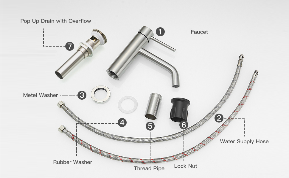 BWE Single Hole Bathroom Faucet Brushed Nickel Single Handle Stainless Steel Bath
