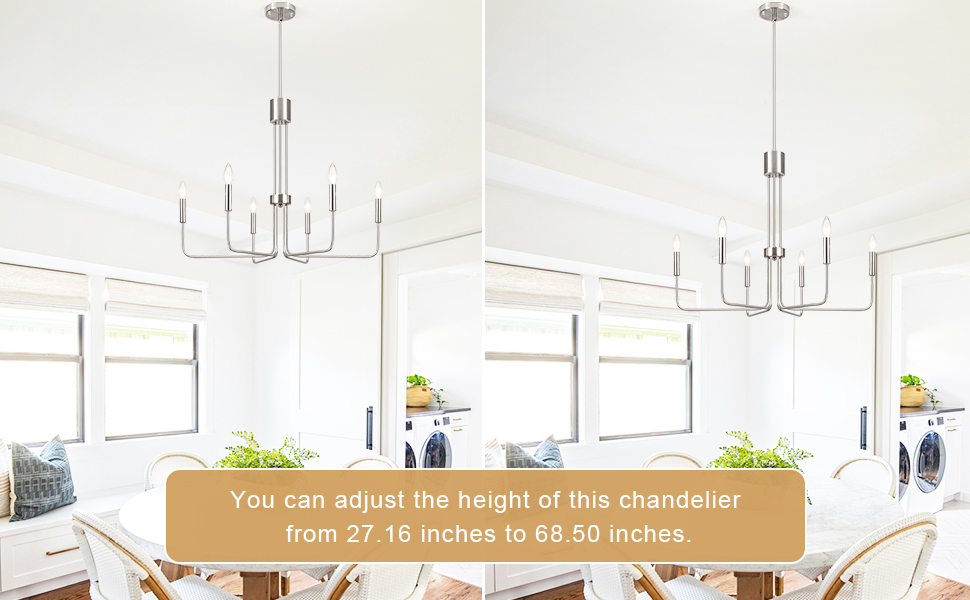 Brushed Nickel Chandelier 6Light Modern Farmhouse Chandelier for