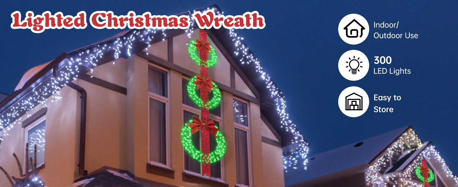 Hmlinktt 3Piece Outdoor Lighted Christmas Wreath, 61"L